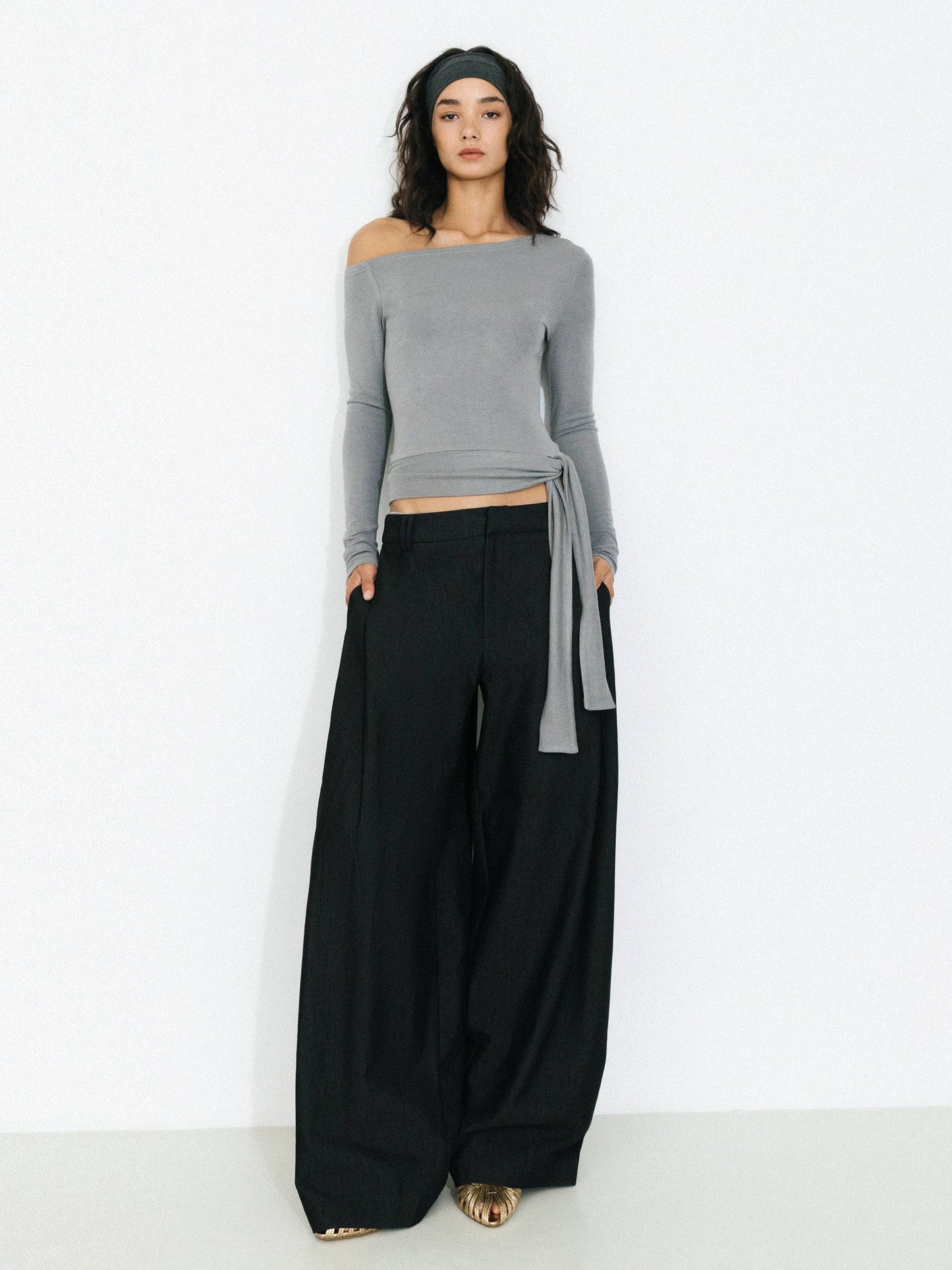 Wide-Leg Tapered Tailored Trousers