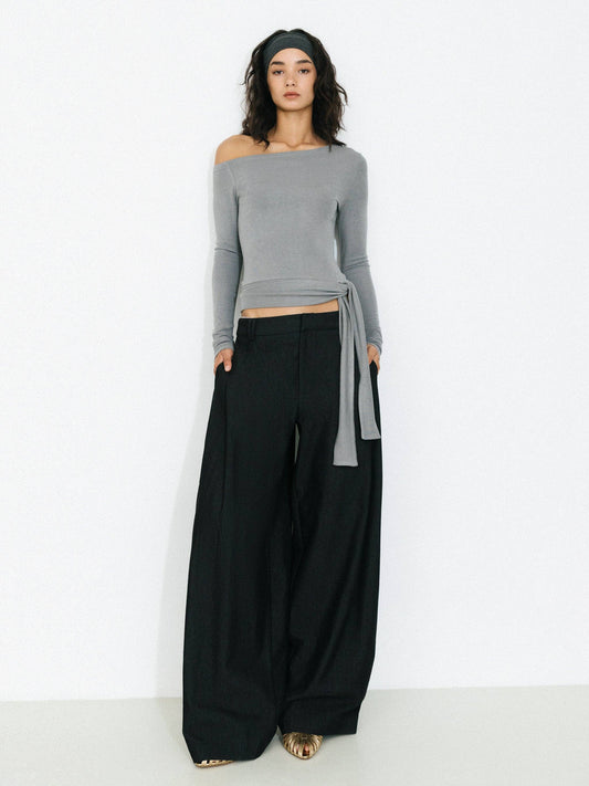 Wide-Leg Tapered Tailored Trousers