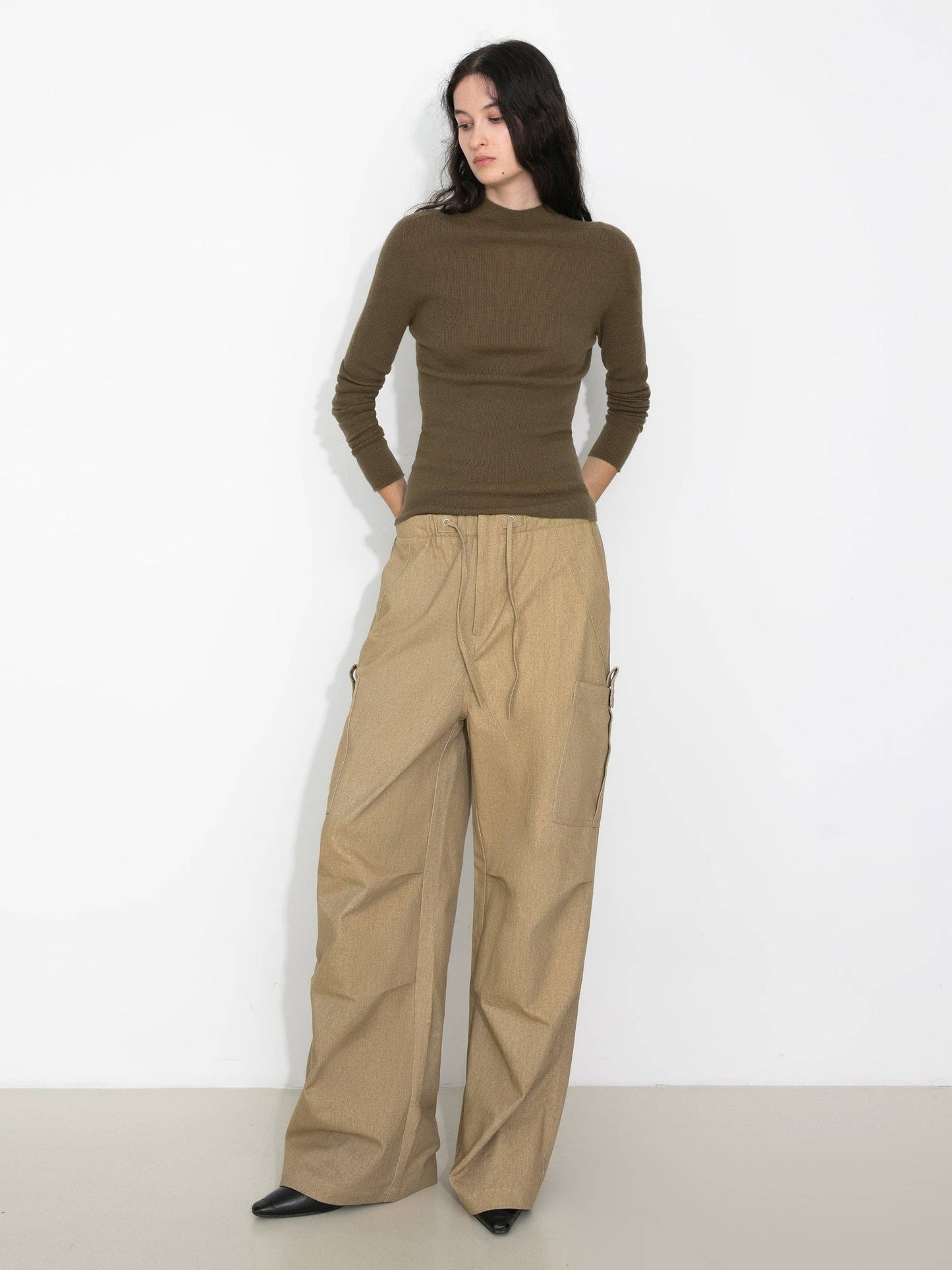 Relaxed Draped Straight-Leg Utility Pants