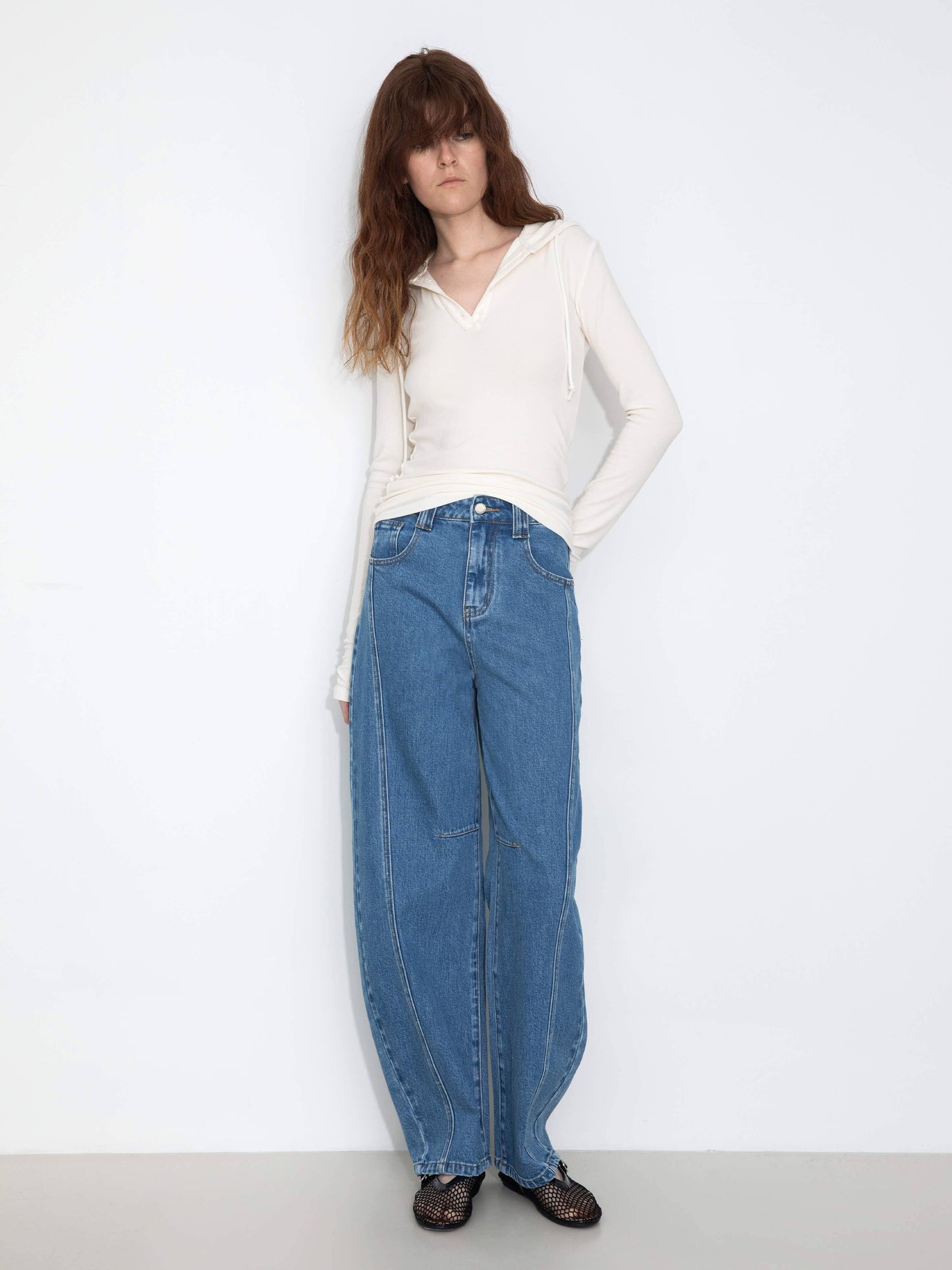 Panelled Loose-Fit Wide-Leg Tapered Jeans