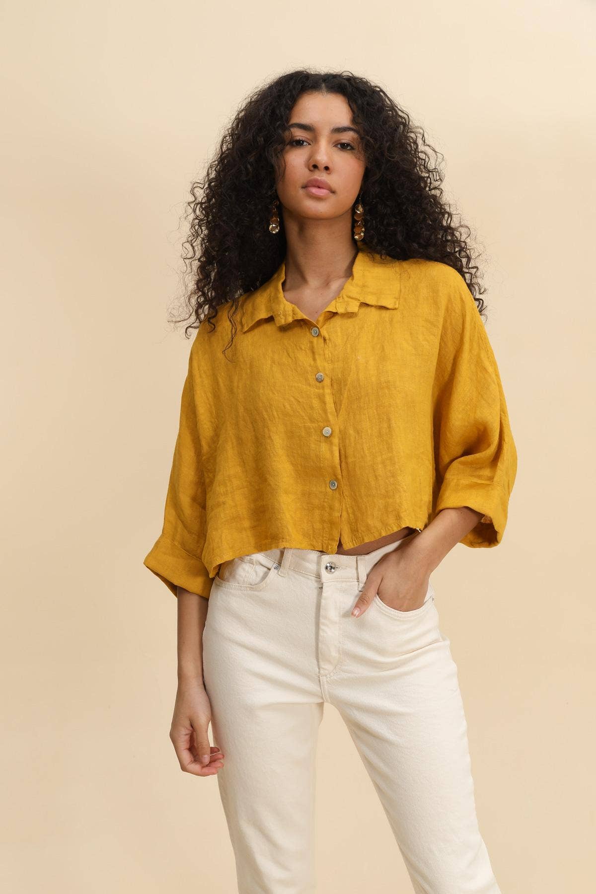 Imogen Cropped Linen Button Up
