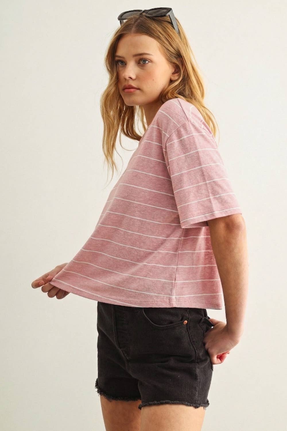 Ruby Stripe Cotton Linen Blend Tee