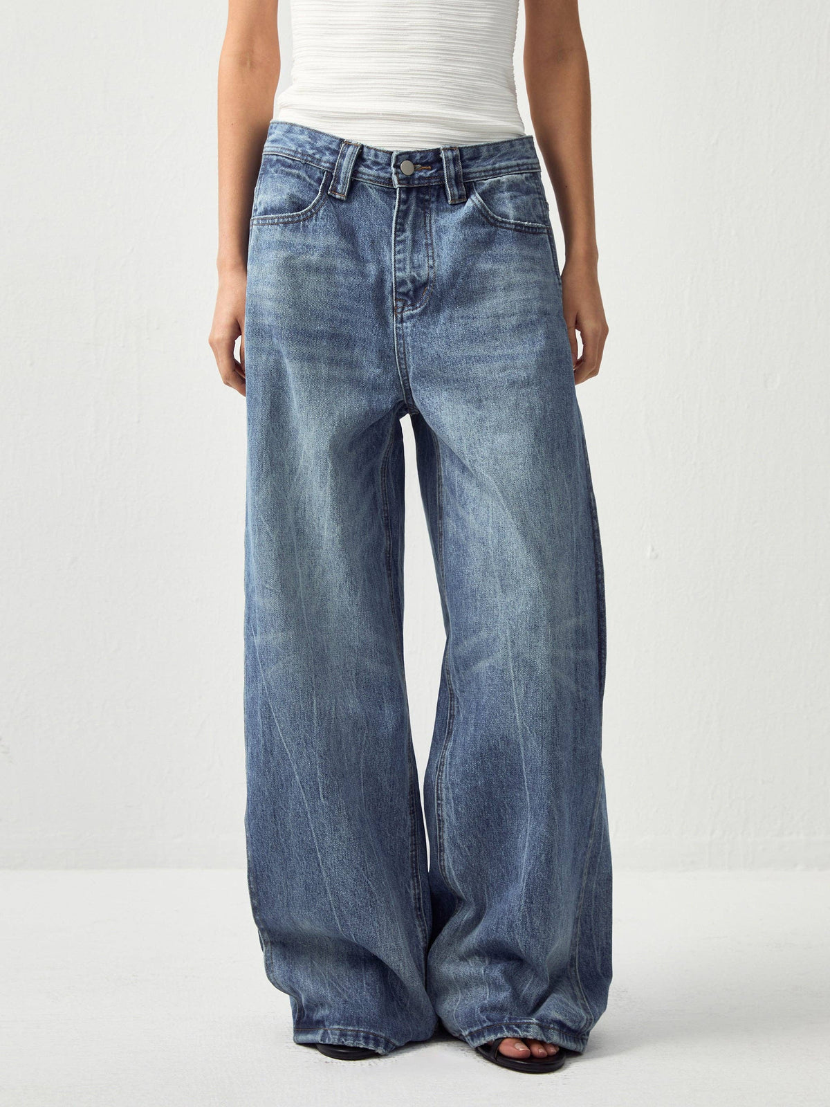 CUBIC Vintage Deconstructed Wide-Leg Jeans