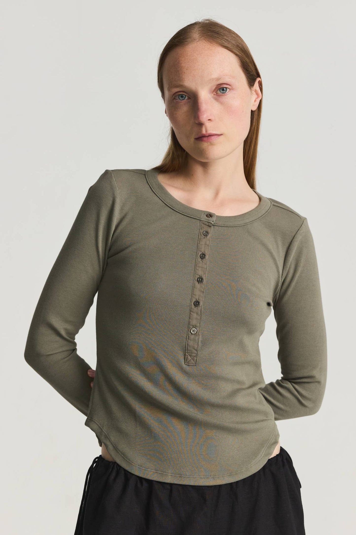 The Ramona Long Sleeve Top | Ribbed Long Sleeve Henley Tee