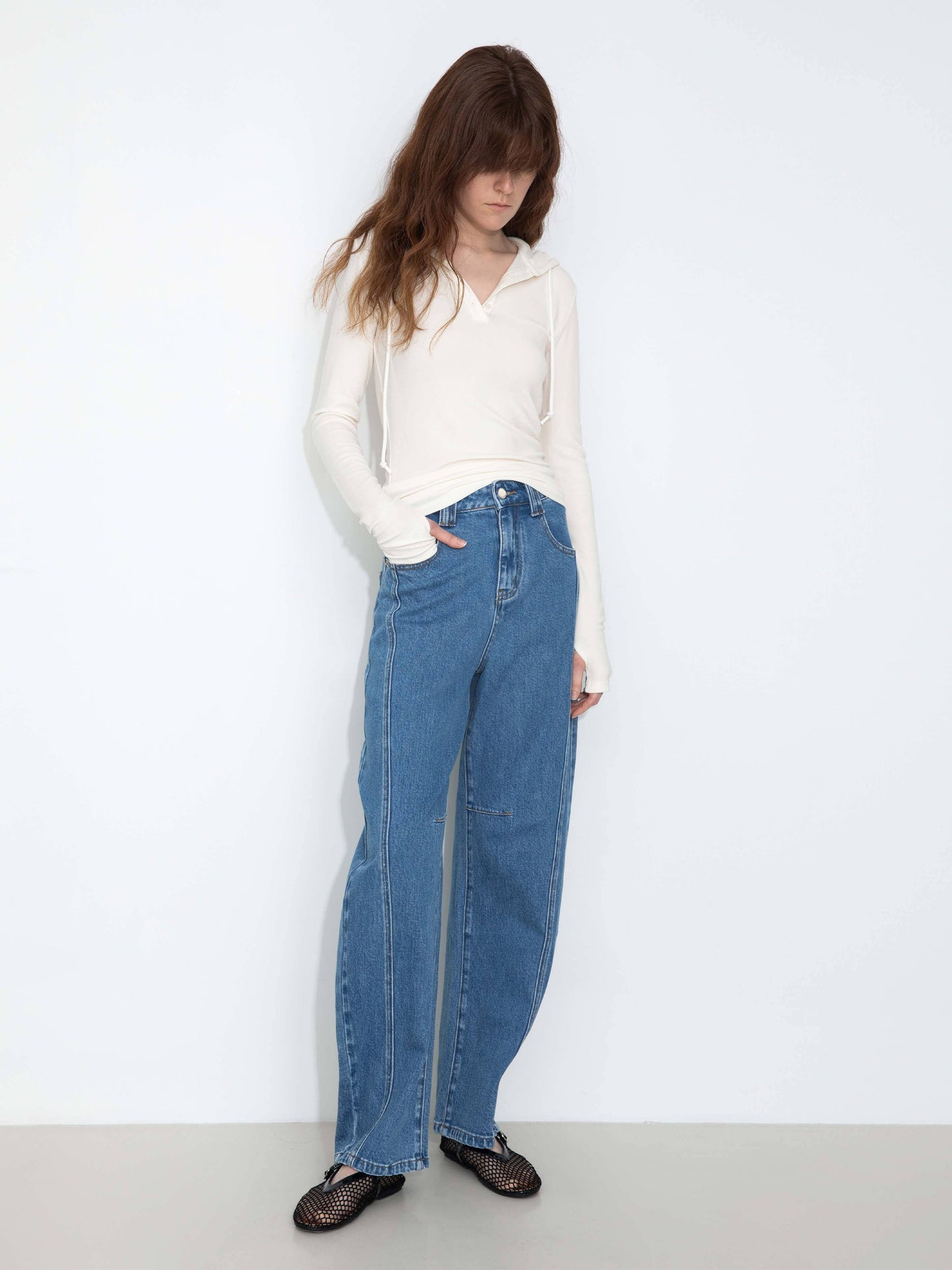 Panelled Loose-Fit Wide-Leg Tapered Jeans