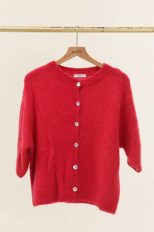 Round Neck Buttoned Cardigan with Short Sleeves