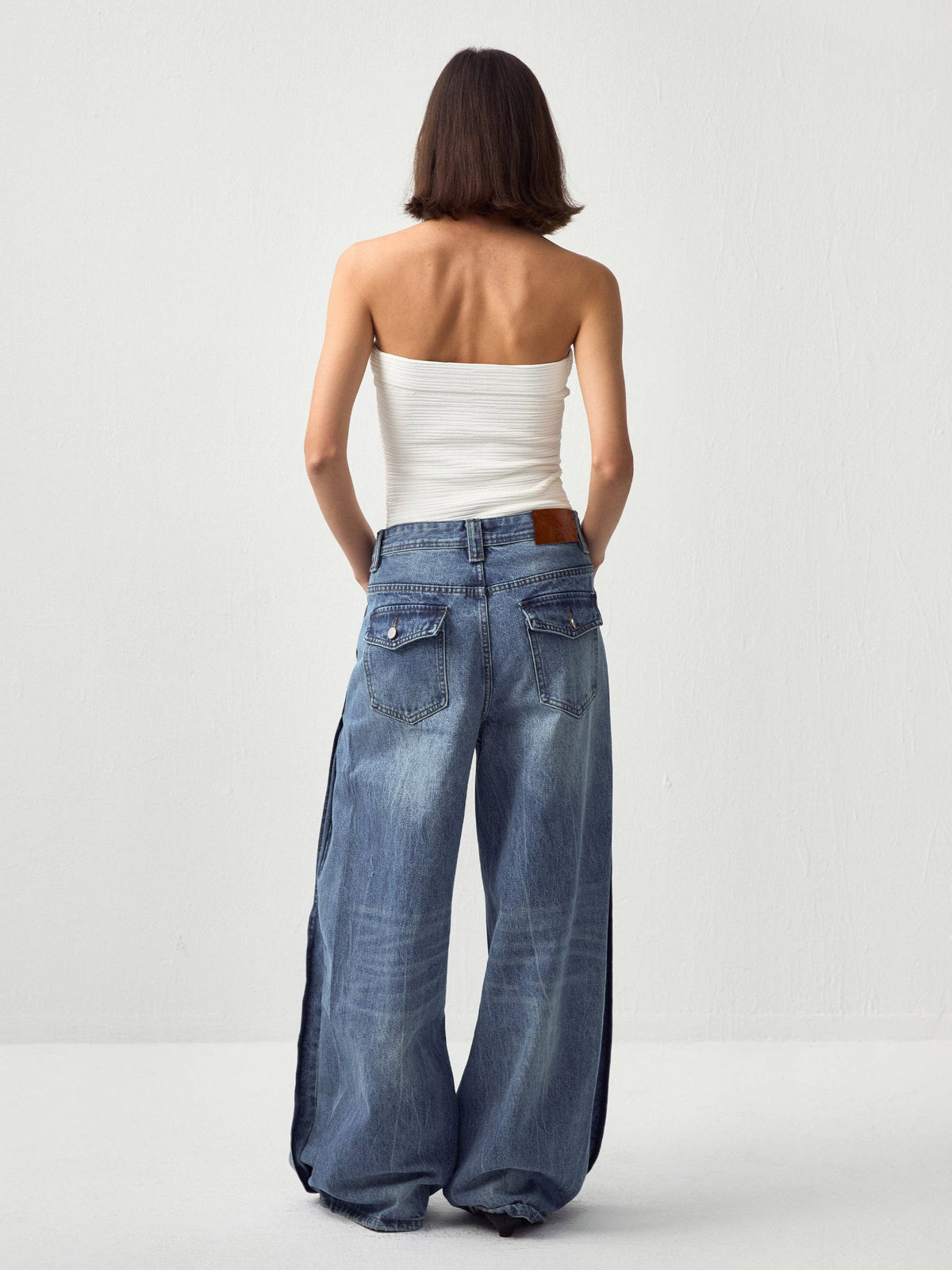 CUBIC Vintage Deconstructed Wide-Leg Jeans
