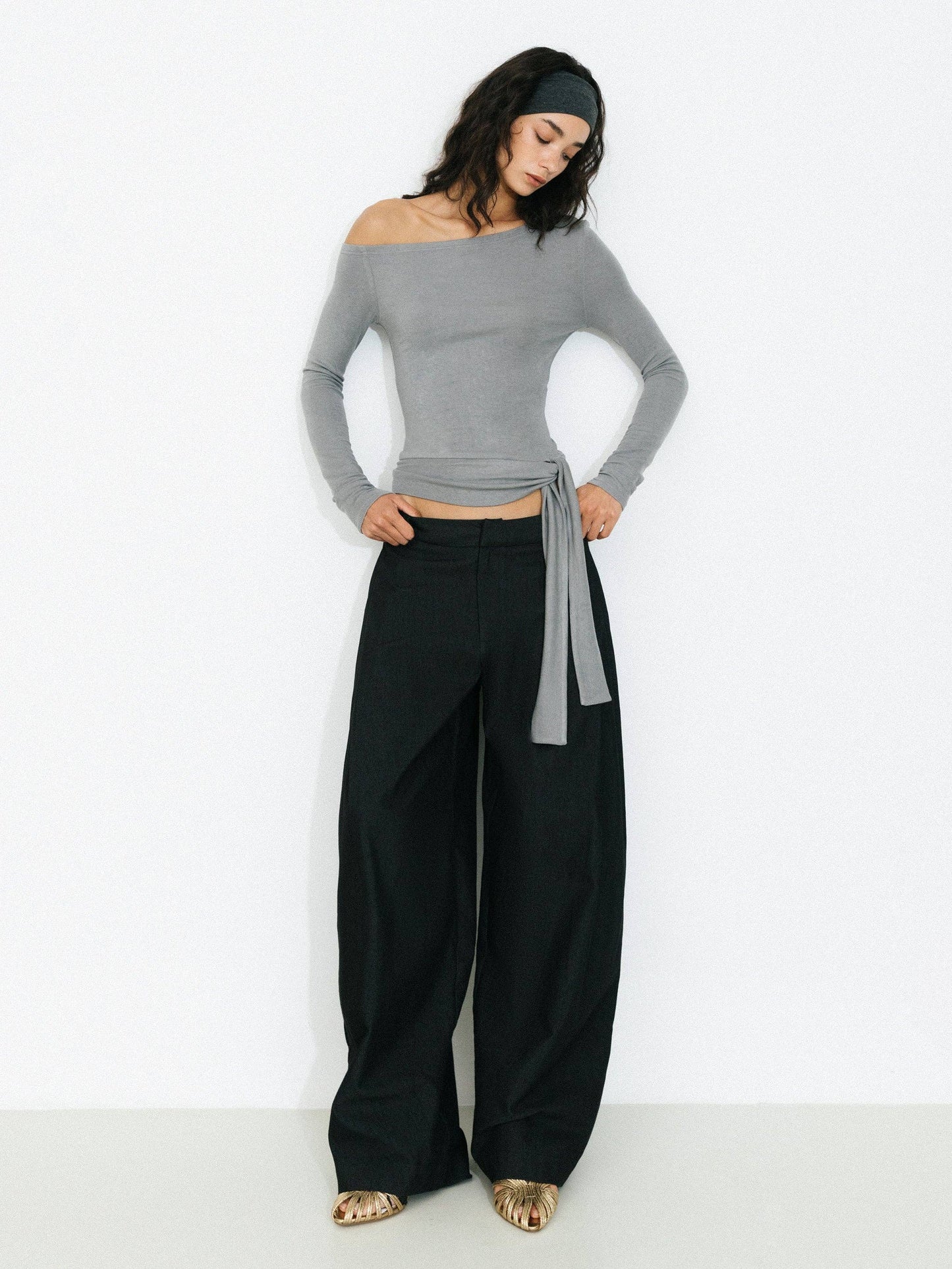 Wide-Leg Tapered Tailored Trousers