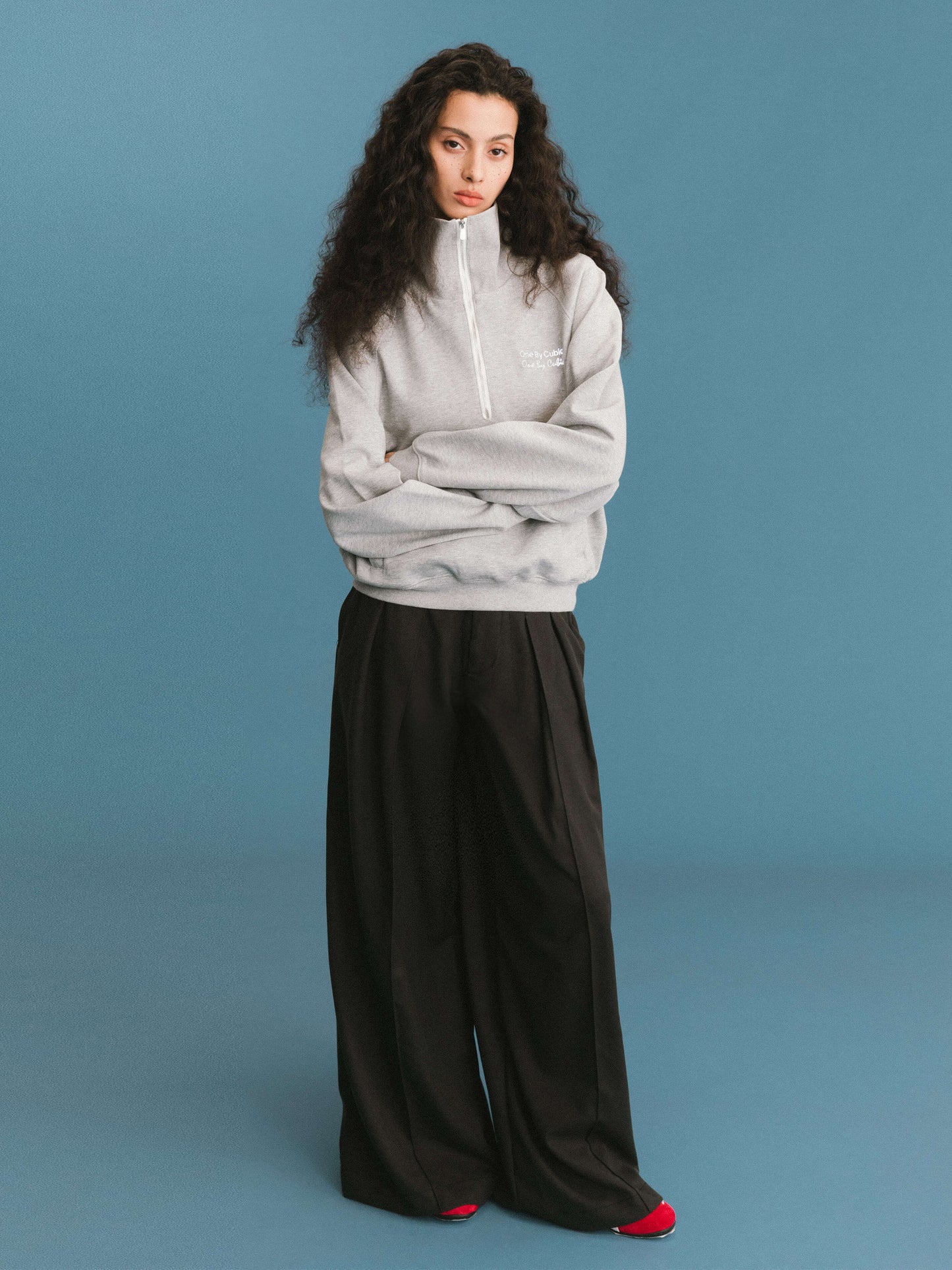 Pleated Wide Leg Wool Blend Trousers
