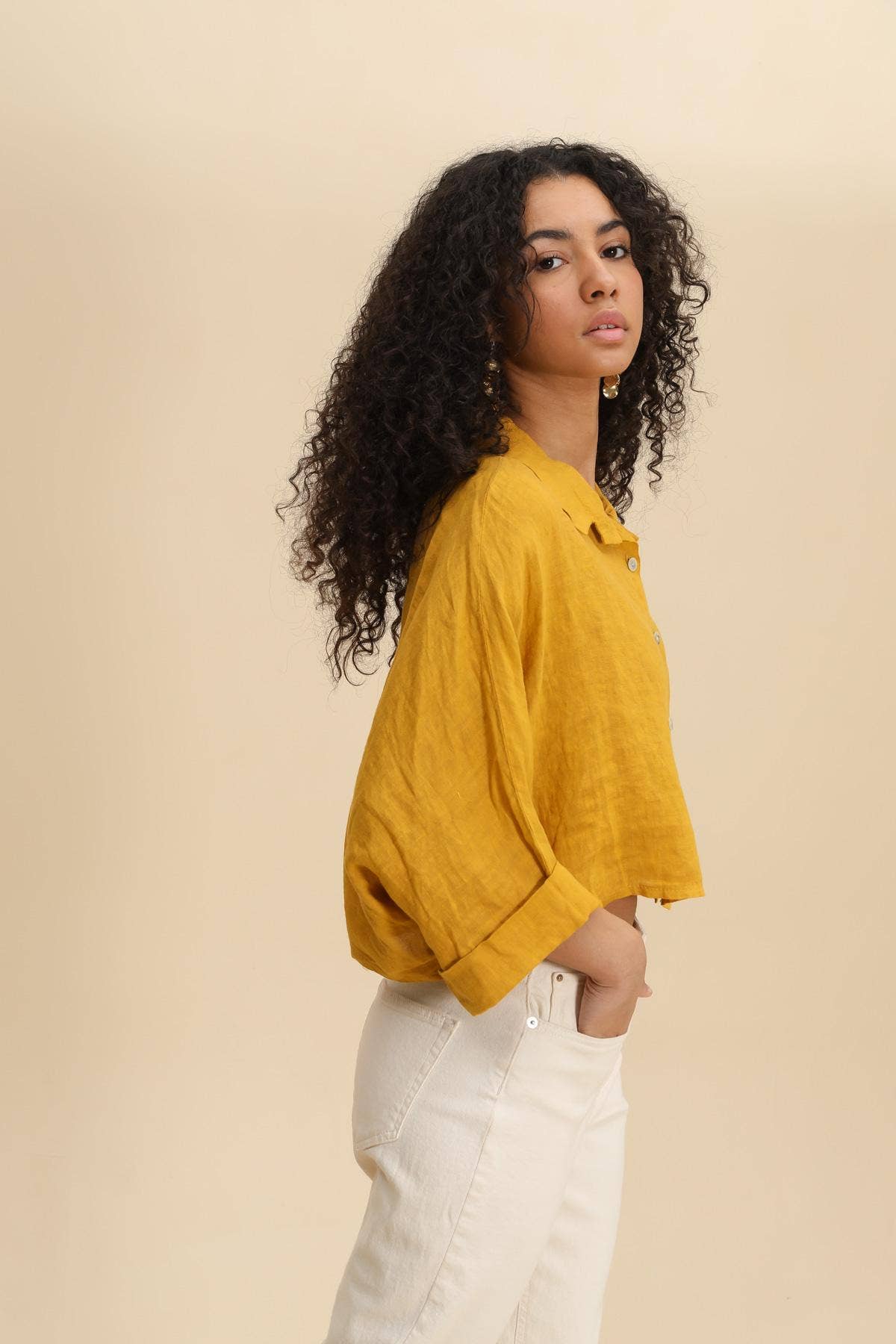 Imogen Cropped Linen Button Up