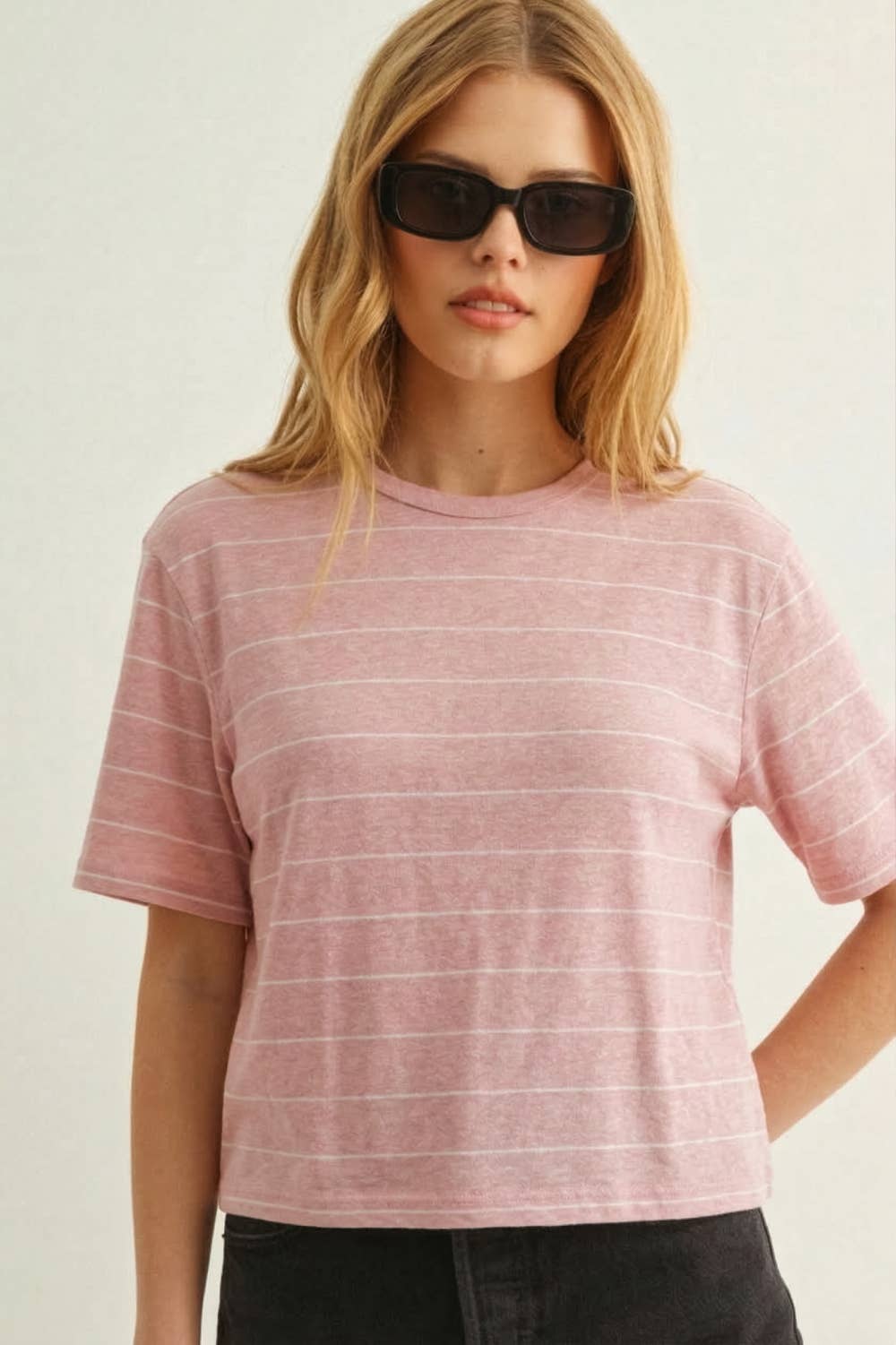 Ruby Stripe Cotton Linen Blend Tee