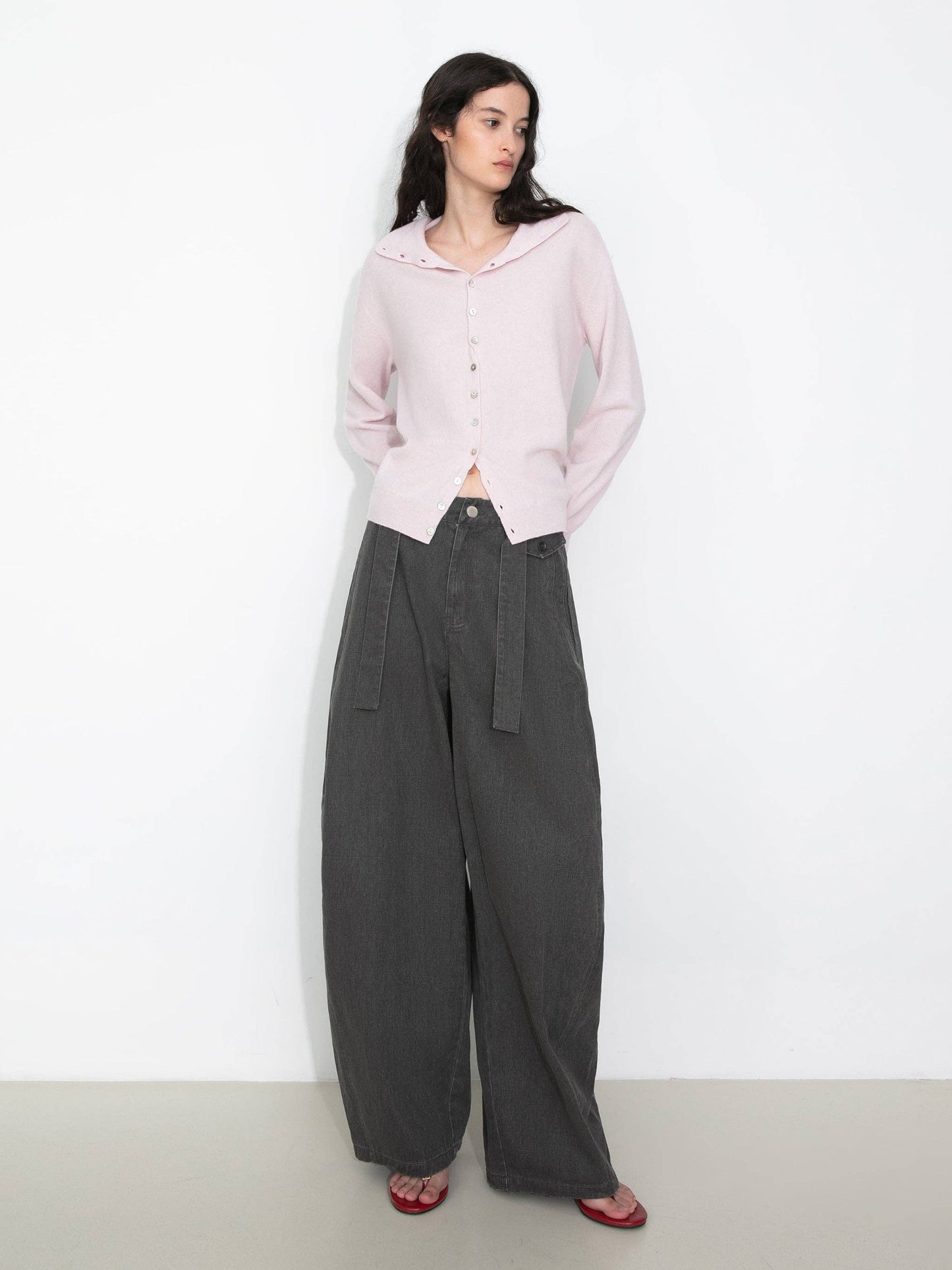 Sofia Wide Belted Tapered-Leg Denim Trousers