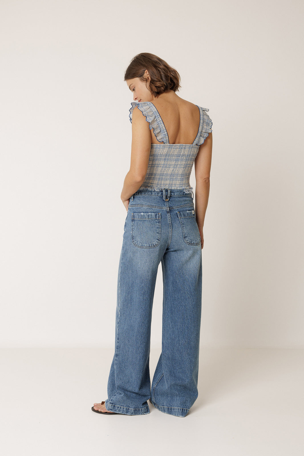 Gabrielle Shirred Check Blouse